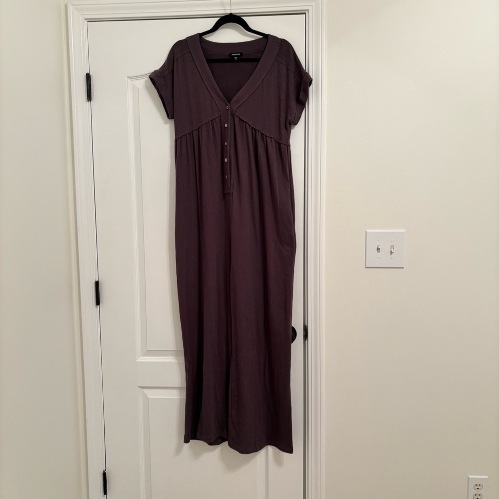 Mittoshop Gray Ruched Empire Waist Wide Leg Jumpsuit Boutique